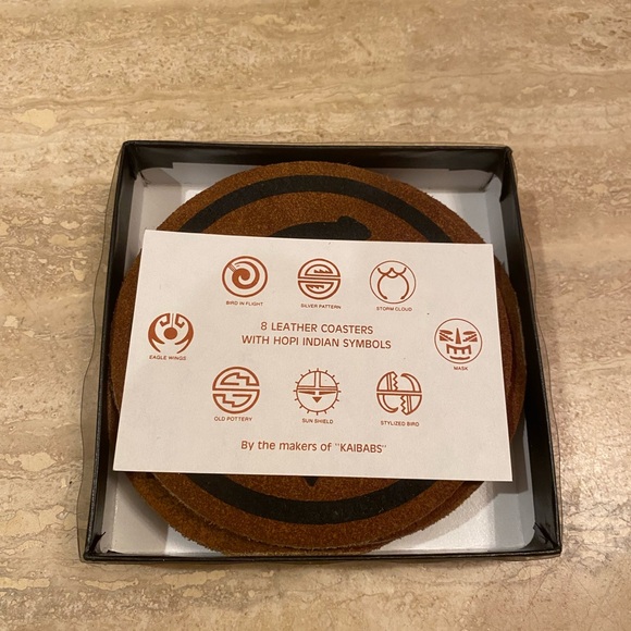 Set of 8 Brown Leather Coasters Native American Indian...